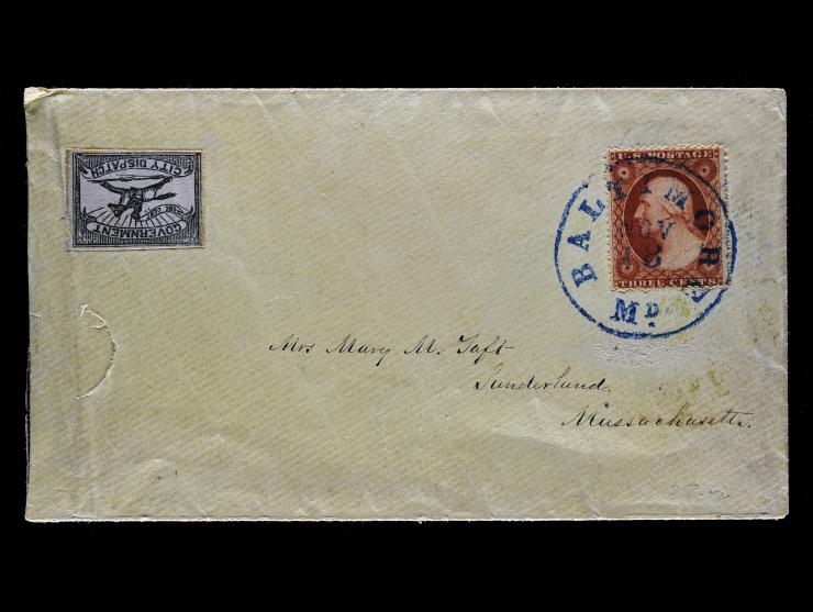 Baltimore Post Office Despatch, 1LB8, 1c Black on Cover with #26 3c Dull Red