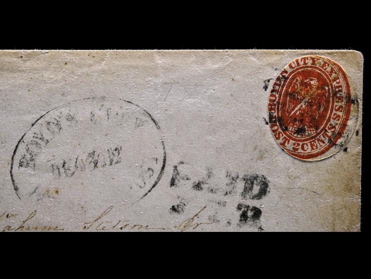 Boyd's City Express, 1856, 2c Brick Red on White, 20L12, Cut to Shape on Cover, "PAID J.T.B."