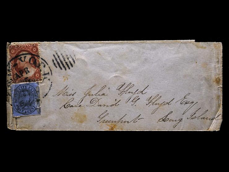 Boyd's City Express, 1861, 1c Black on Blue Gray, 20L18 with #26 3c Dull Red on Local Cover