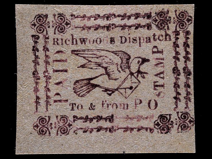 Jay's (Richwood) Dispatch, Mock Local Post, 1c Red on Brown, Unused