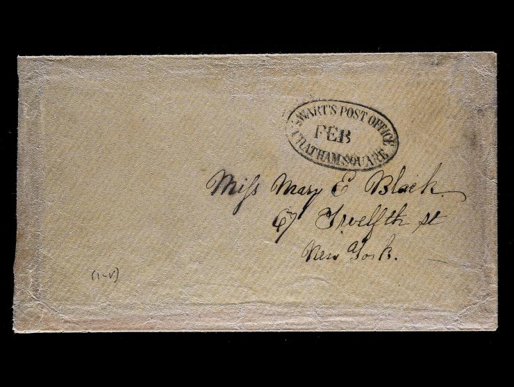 Swart's Post Office, Chatham Square Black Company Oval Handstamp on Local Stampless Cover