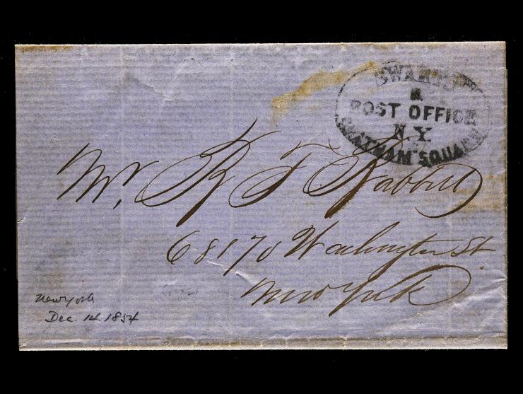 Swarts Post Office, Chatham Square, 1854 Folded Letter