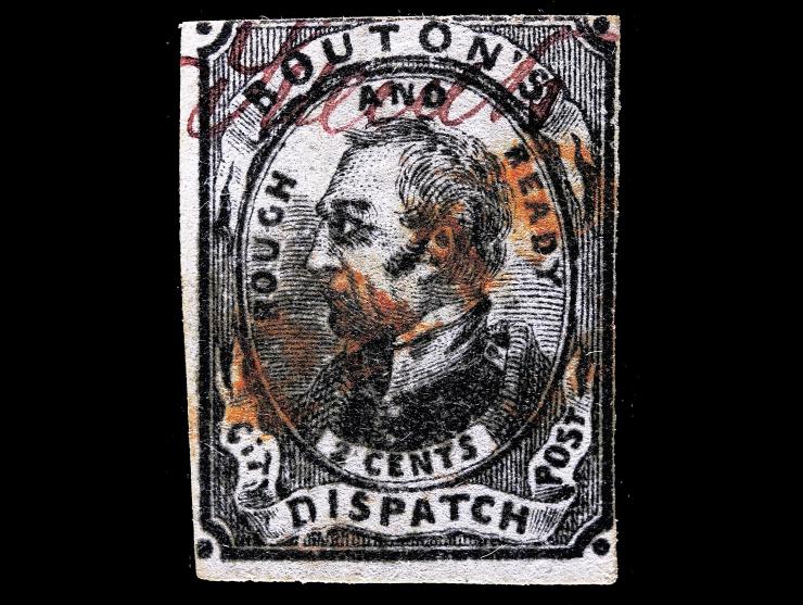 Swart's City Dispatch Post, 136L13, 2c Black on Gray Blue, with Red manuscript Swarts at Top, Used with Orange "PAID" Straightline