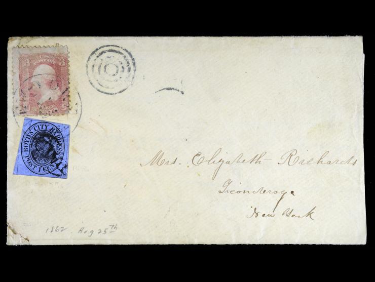 Boyd's City Express, 1861, 2c Black on Lillac, 20L17, with 3c, 65 Tied on Cover