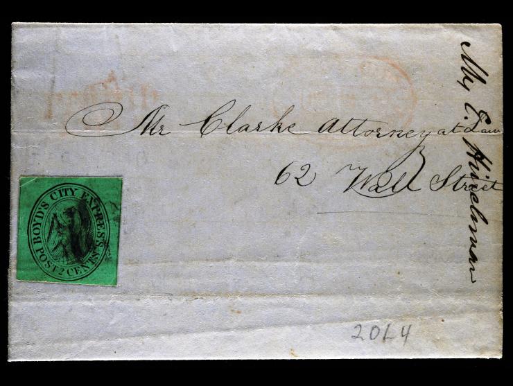Boyd's City Express, 1845, 2c Black on Green, 20L4, on Folded Letter