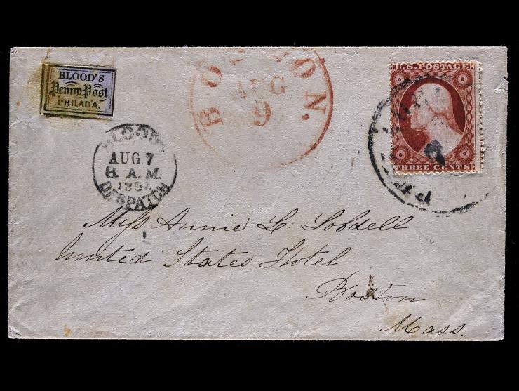 D.O. Blood & Co., 15L14, 1c Bronze on Lilac on Cover with #26 3c Dull Red Tied by Philadelphia Cancel on Cover to Boston