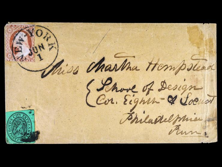 Boyd's City Express, 1848, 2c Black on Green, 20L8 with 3c, 11 on Cover, Tied by Cork Cancel
