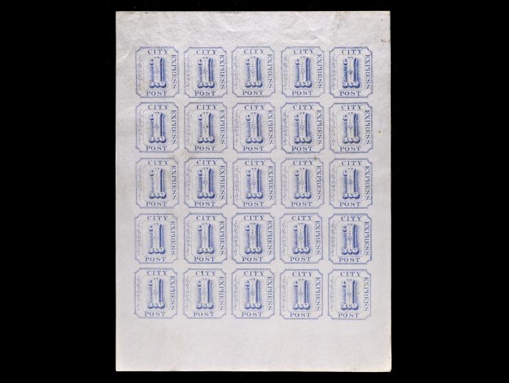 Adams City Express Post - Reprint 2¢ blue (shade) on white pane of thirty.