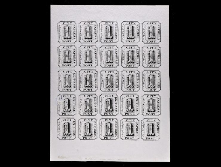 Adams City Express Post - Reprint 2¢ black (shade) on white pane of thirty.