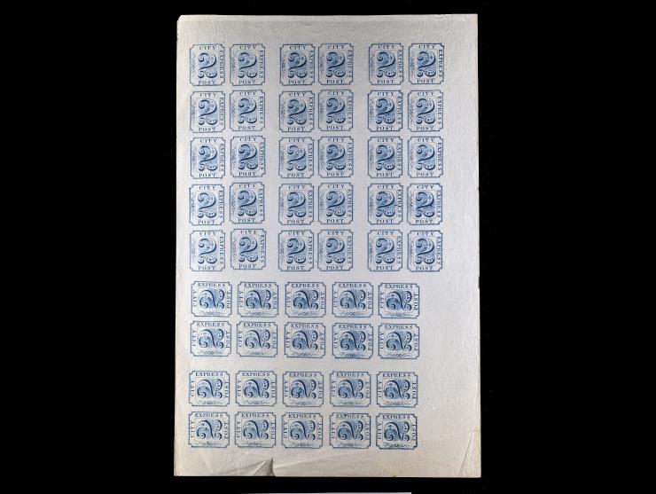 Adams City Express Post - Reprint 2¢ blue (shade) on white pane of fifty.