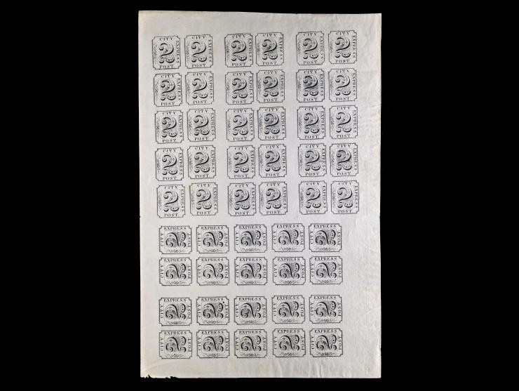 Adams City Express Post - Reprint 2¢ black (shade) on white pane of fifty.