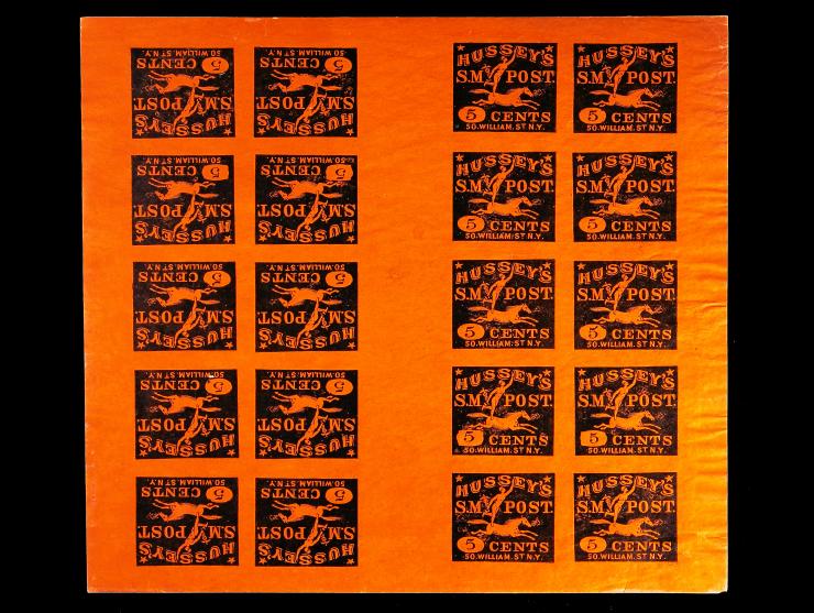 Hussey's Post, 87LE1, 5c Black on Red, Unused