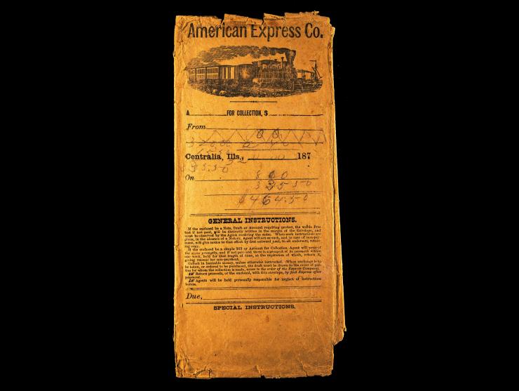 American Express Co., 1870s Collection Receipt, Centralia, Illinois