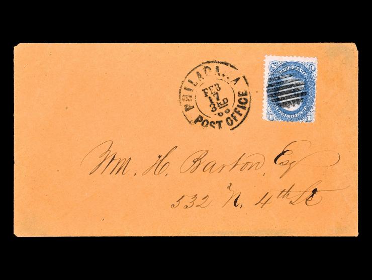 #63 1c Blue, Philadelphia Carrier on 1866 Local Cover