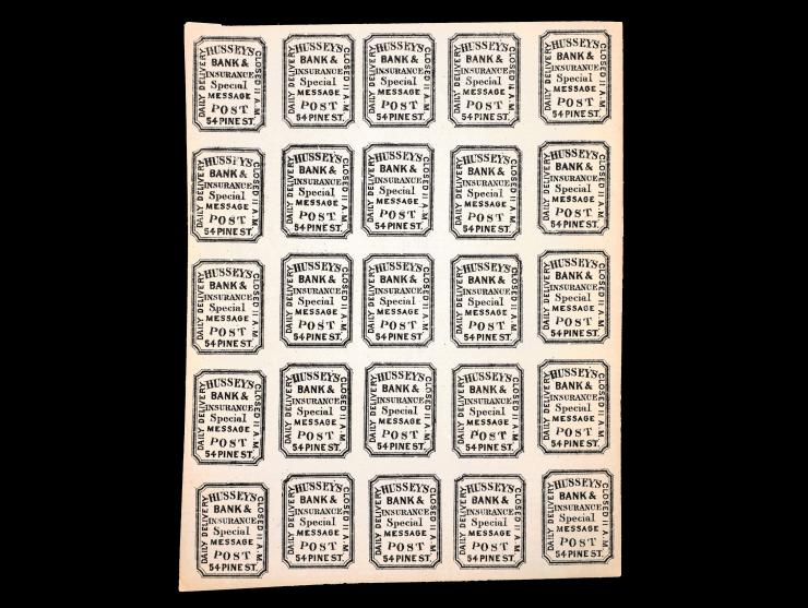 Hussey's Post, 87L47, Black Thick Laid Paper, Unused