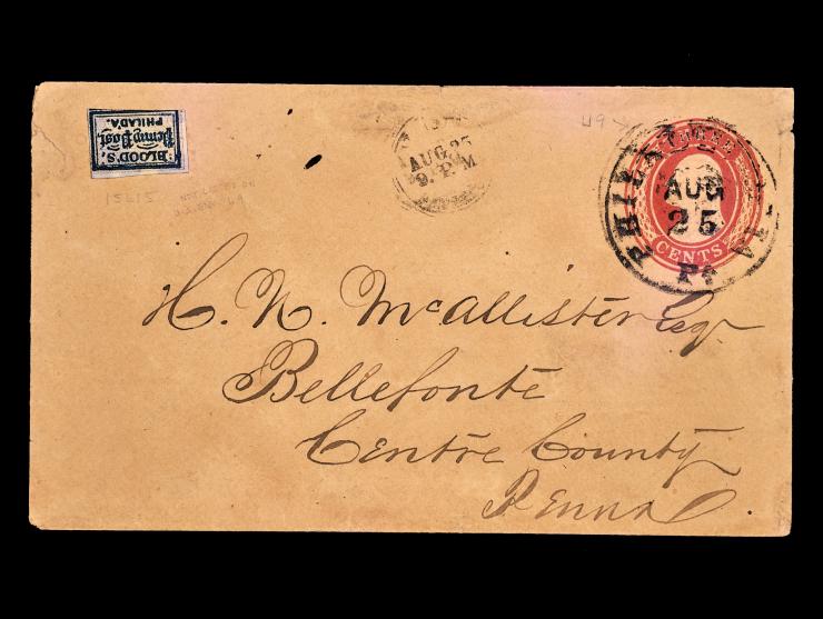 D.O. Blood & Co., 15L15, 1c Blue and Pink on Bluish, Acid Cancled on U10 Entire