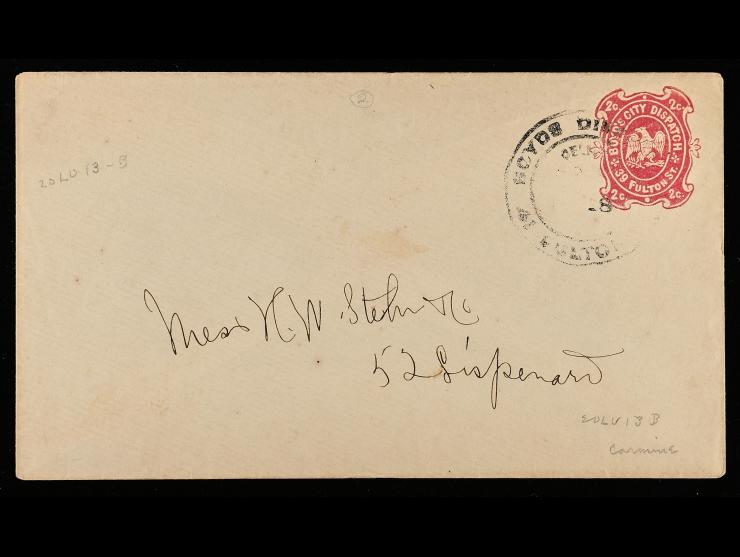 Boyd's City Dispatch, 20LU13b, Red on Amber Diagonally Laid, Used Entire