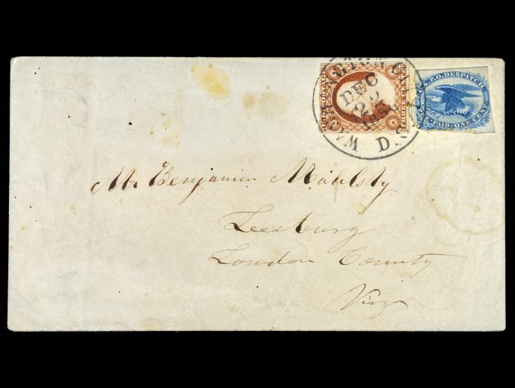 Eagle Carrier, 1851, 1c Blue, LO2, Tied with 3c 11, on Cover