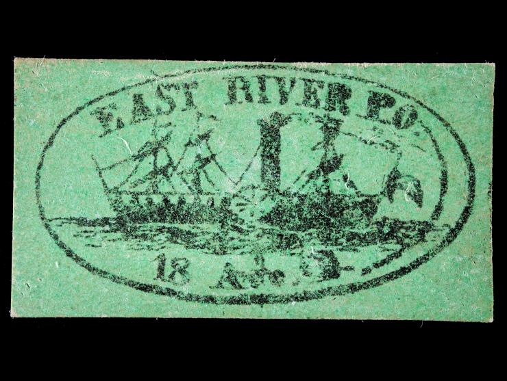 East River Post Office, 1855, 1c Black on Green Glazed, 62L4, Unused