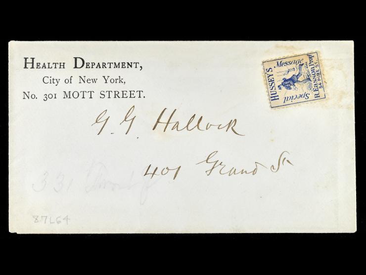 Hussey's Post, 87L64, 1878 Blue, Used on Health Department Corner Card with Local Address