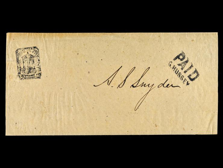Hussey's Post, 87LUP2, Handstamped Wrapper, "Paid/G. Hussey" on Stampless Cover