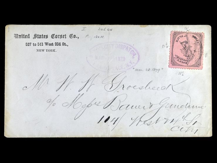Boyd's Dispatch, 1878, Black on Pink, 20L44, Tied on Corner Card