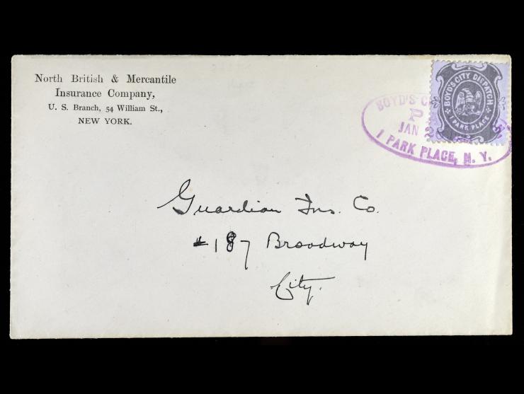 Boyd's City Dispatch, 1877, 1c Violet on Lilac, 20L35, Tied on Cover