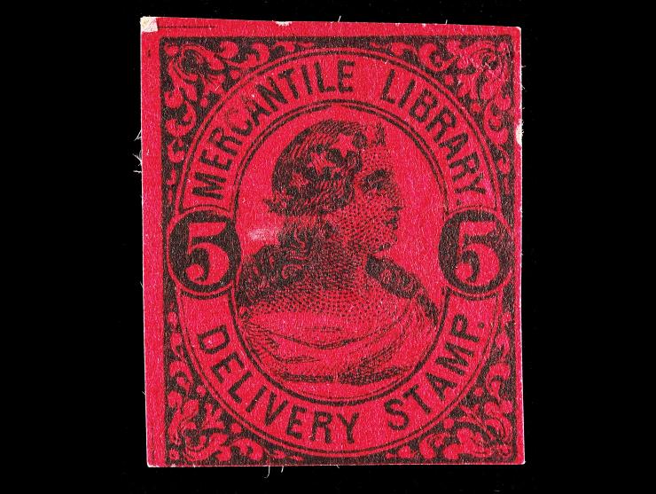Mercantile Library Association, 1870, 5c Black on Maroon, 105L2, Unused