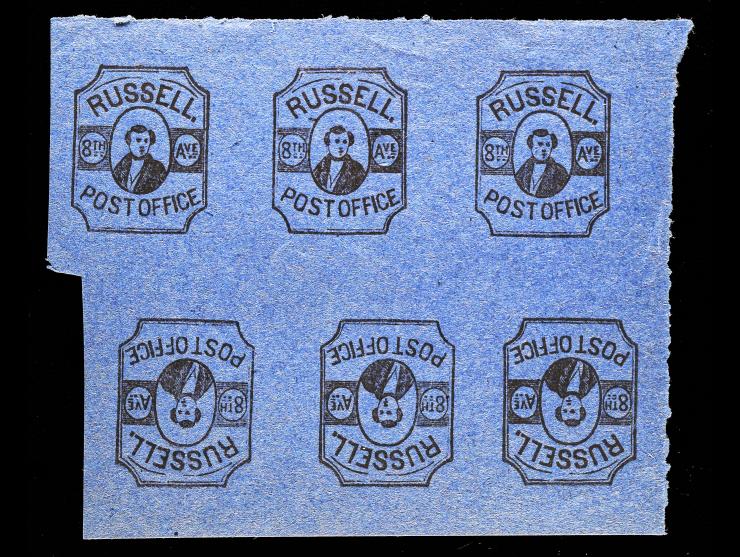 Russell's 8th Ave. Post Office, 1854, 2c Blue on Rose, 30L1, Forgery BBB/GGG
