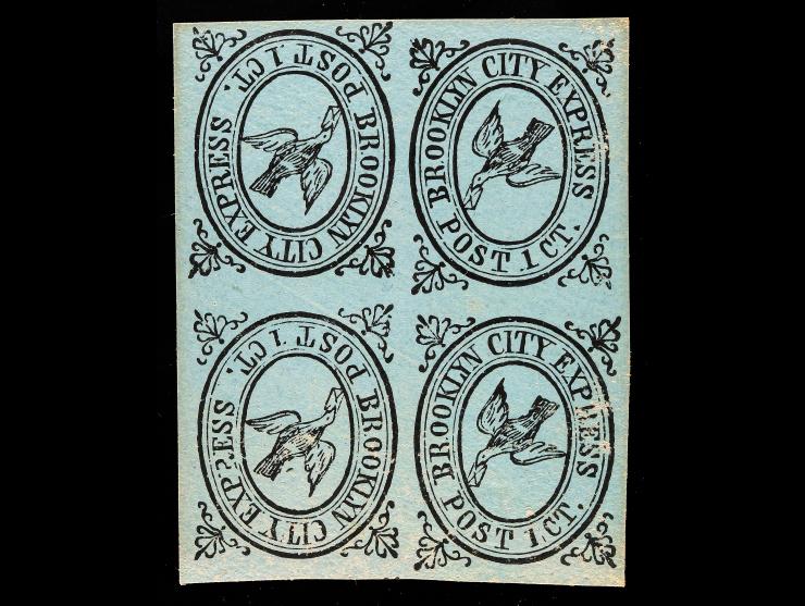 Brooklyn City Express Post, 28L2A, 1c Black on Green, 2 Tete-beche pairs, Unused