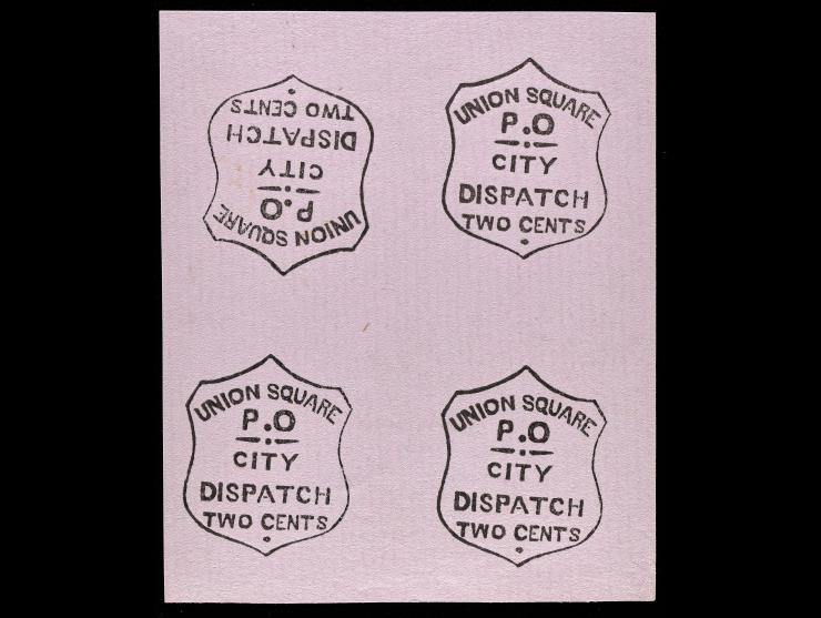 Union Square P.O. ,1852, 2c Black on Rose, 141L3, Forgery C, 2 Tete-Beche Pairs