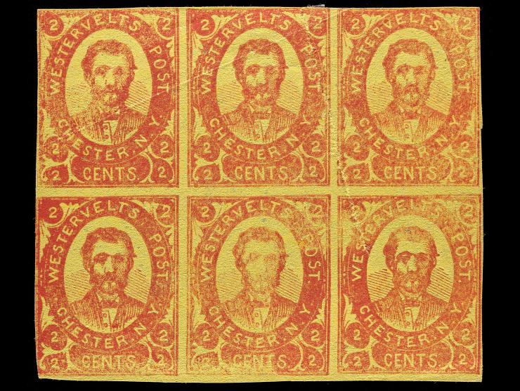 Westervelt's General Grant, Second Reprint, Block Of 6, Repaired