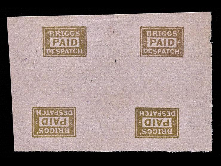 Brigg's Despatch, 25L4 Forgery A Type 3, 2c Black on Yellow, 2 Tete-Beche Pairs