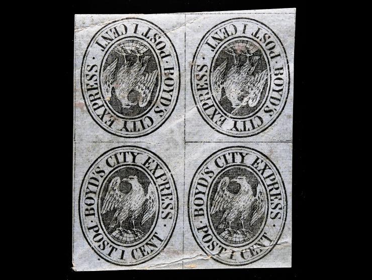 Boyd's City Express, 1861, 1c Black on Blue Gray, 20L18, Unused, 2 Tete-Beche Pairs