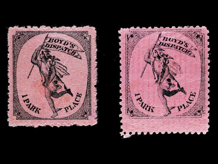 Boyd's Dispatch, 1c Black on Pink, 20L44 and 1c Black on Lilac Pink, 20L50