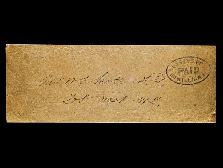 Hussey’s Paid 50 William St, Oval Handstamp, An Unusual Stampless Wrapper or Band