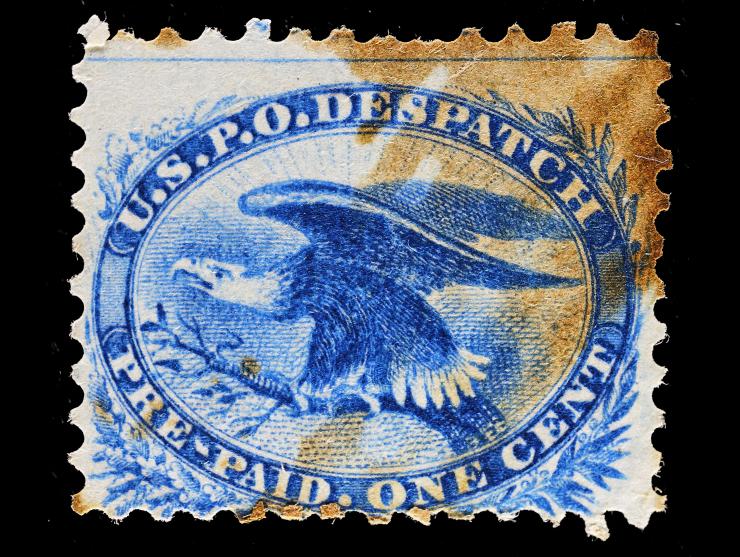 Eagle Carrier, LO6, 1c Blue, 1875 Reprint, Stained