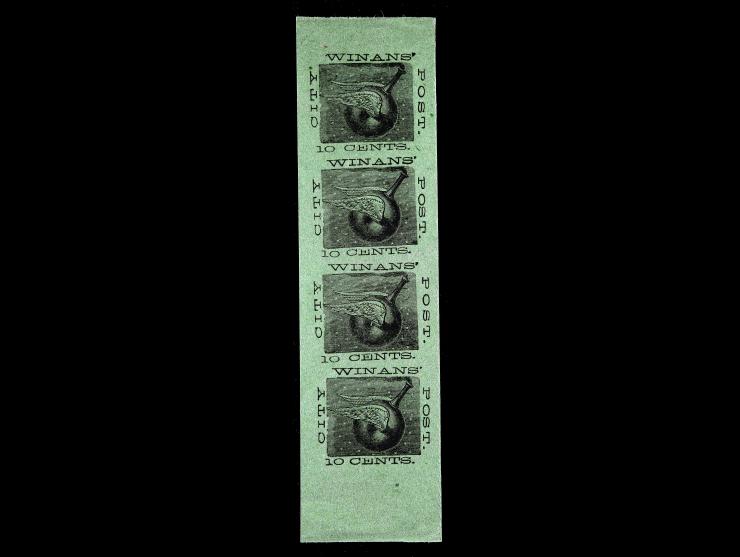 Winan's City Post, Bogus A, Strip Of 4 Early, Reverse Printing