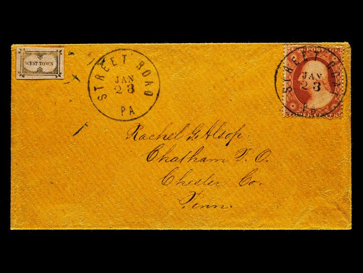 Westtown, 1853, 2c Gold, 145L1, with #26 3c Dull Red on Cover to Pennsylvania