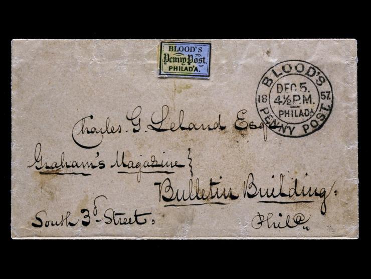 Blood's City Despatch, 1852, 1c Blue on Pink, on Cover