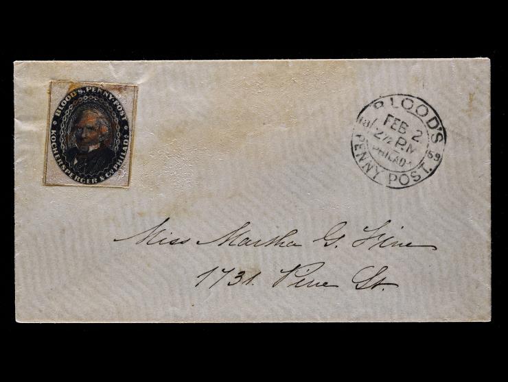 Blood's Penny Post, 1858, 1c Black, on Cover