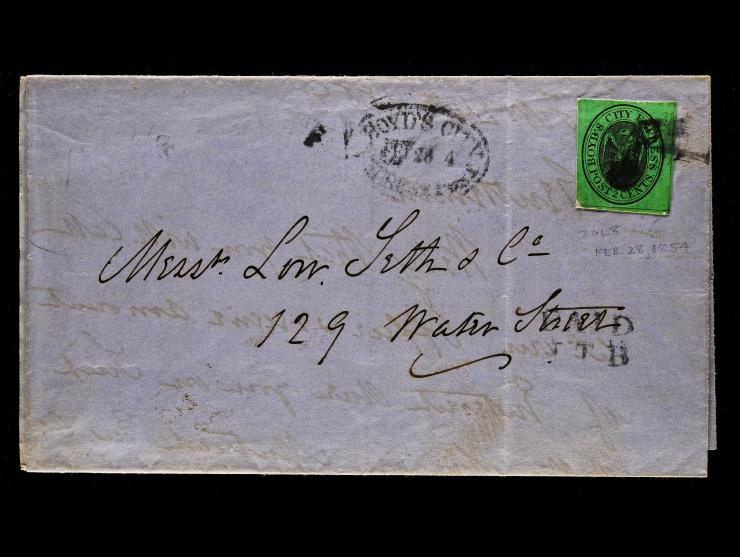 Boyd's City Express, 1848, 2c Black on Green, 20L8, On Cover