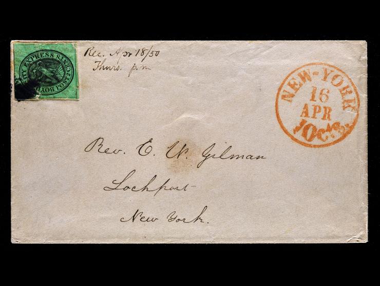 Boyd's City Express, 1848, 2c Black on Green Glazed, 20L7, on Cover