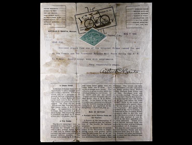Bicycle Mail Route, 12L2, 25c Green on Arthur C. Banta Letterhead Document