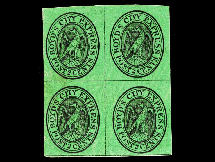 Boyd's City Express, 1848, 2c Black on Green Glazed, 20L7, XF, Unused