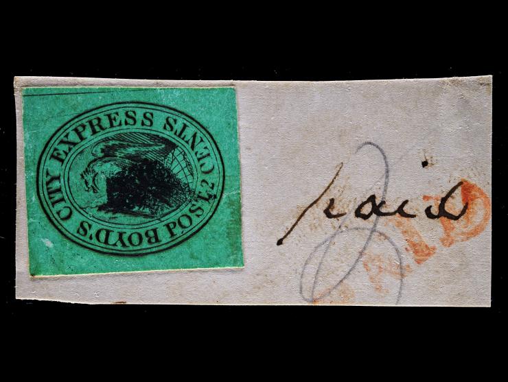 Boyd's City Express, 1845, 2c Black on Green, 20L4, On Piece