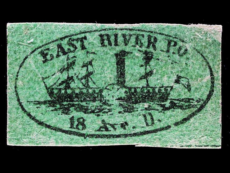 East River Post Office, 1855, 1c Black on Green Glazed, 62L4, Unused