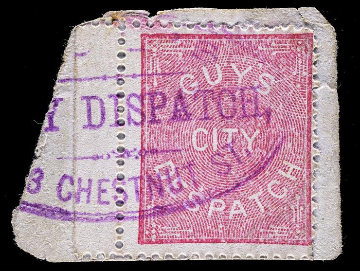 Guy’s City Despatch, 74L1, 1c Pink, Used on Piece, Purple Company Oval Handstamp