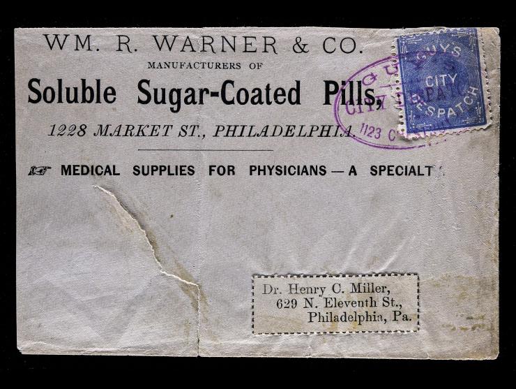 Guy’s City Despatch, 74L2, 1c Blue, Tied on Cover with Purple Company Handstamp, with Address Label