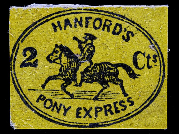 Hanford's Pony Express, 1845, 2c Black on Orange yellow, 78L1, Unused, No Gum
